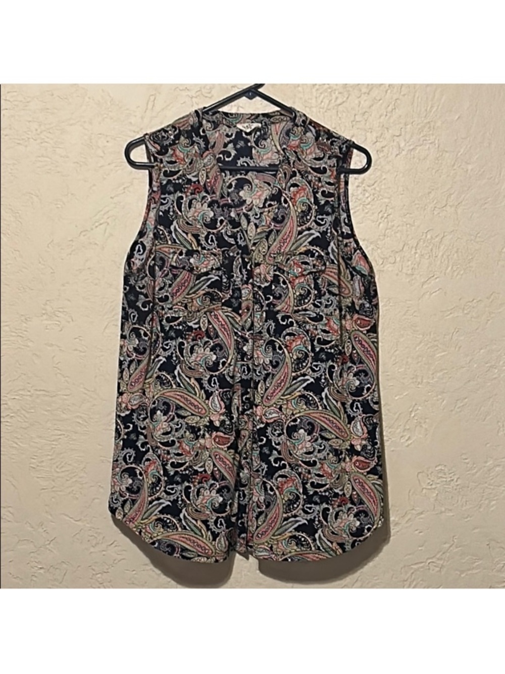 3/$10 Paisley Print Sleeveless Button-Front Camisole - Navy/Pink/Cream Accents